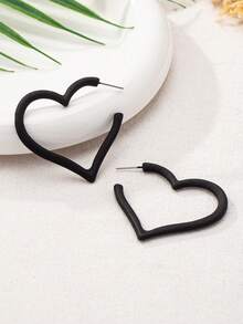 Versatile Cute Hollow Heart Hoop Earrings For Women - Black - View 3