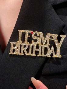 1 Piece Luxury English Letter Birthday And Various Style English Letter Brooch Fashion High-End Suit Lapel Pin Suitable For Women Party/Birthday Gift Accessories Office Accessories Shirt Jacket Jewelry Christmas Halloween - A - View 2