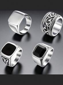 4pcs Vintage Bicycle Stamp Stainless Steel Rings, Solid Polished Ring Set, Size 7-12 For Men - Men's Suit Ring - View 6