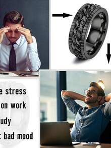 16pcs/Set Stainless Steel Rotatable Rings, Anxiety Relief Rings Set, Chain Angled Rings Set, Wedding Engagement Jewelry, Birthday & Christmas Gift For Friends - 16-piece Men's Ring Set - View 2