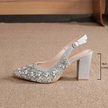 Fashionable Women's High Heel Pumps, Elegant Western Style Wedding Rhinestone Buckle Party Banquet Charming Sexy Heels, Suitable For All Seasons - Silver - View 6