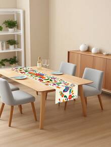 1 pieza Camino de mesa con flores de colores y pájaros, estilo granja, decoración para el hogar, restaurante, cocina, fiesta, de tela - Multicolor - Ver 4