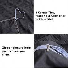 AveLom Seersucker Duvet Cover Set Queen Size 90 X 90 Inches 3 Pieces (1 Duvet Cover + 2 Pillow Cases) Black Ultra Soft Washed Microfiber Textured Duvet Cover With Zipper Closure Corner Ties - Black - View 4