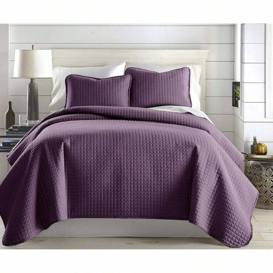 Full/Queen Quilt Bedding Set, Microfiber Quilts Queen Size, Coverlet, Stain & Pet Hair Resistant Bedding, Full Size Bedspread With 2 Pillow Shams, Bone, 2025 - 18 - 紫色 - 查看 1