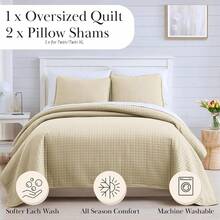 Full/Queen Quilt Bedding Set, Microfiber Quilts Queen Size, Coverlet, Stain & Pet Hair Resistant Bedding, Full Size Bedspread With 2 Pillow Shams, Bone, 2025 - 22. 軟沙 - 查看 2