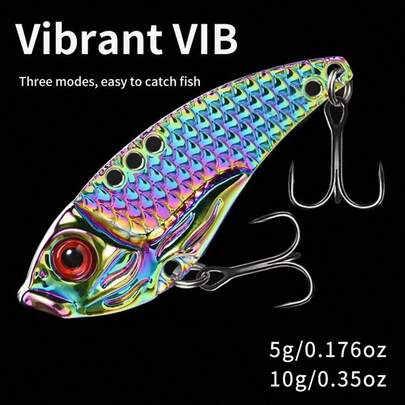 3 piezas de señuelos de pesca VIB, cebos de pesca de 5g/10g, accesorios de pesca con anzuelos triples con escamas metálicas electrochapadas brillantes y apariencia realista de peces, adecuados para capturar carpa, brema blanca, carpa carasio, pez serpiente, perca, pez mandarín, pez rojo, lubina de mar, corvina, mero, lisa, brema y otros peces de agua dulce y salada, adecuados para todos los pescadores