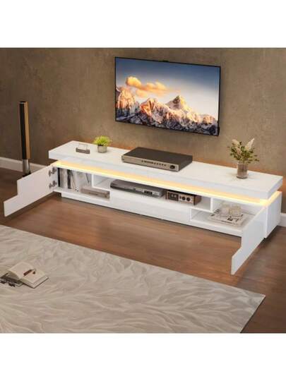 175*38*45cm Living Room TV Cabinet Shaped Cupboards Drawer, High Gloss LED Cabinet, Low Semi Open Storage Space, Free St ing TVs Up To 75 Inches view 4