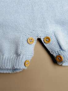 Delicate Knit Bodysuit With Bear Pocket - Baby Blue - View 5