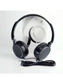 1 buc Căști over-ear cu fir, cu conectare de 3,5 mm - Alb și negru la modă, căști confortabile și căptușite, cablu, ideale pentru jocuri, ascultare muzică și vizionare video