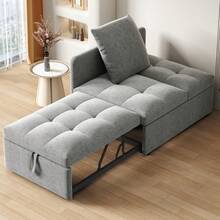 3 en 1 Sofá Cama Multifuncional, Sofá de Tela de Lino con Respaldo Ajustable, Sofá Reclinable para Espacios Pequeños - Gris + Tapizado + Lino + 2 Plazas - Ver 10