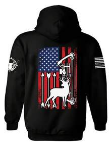 An Flag Deer Hunting Crossbow And Arrow Patriotic Hoodie  Buck Deer Hunting  Hunter  An Flag  Hunting Season  Uni Hoodie - 款式6 - 查看 1