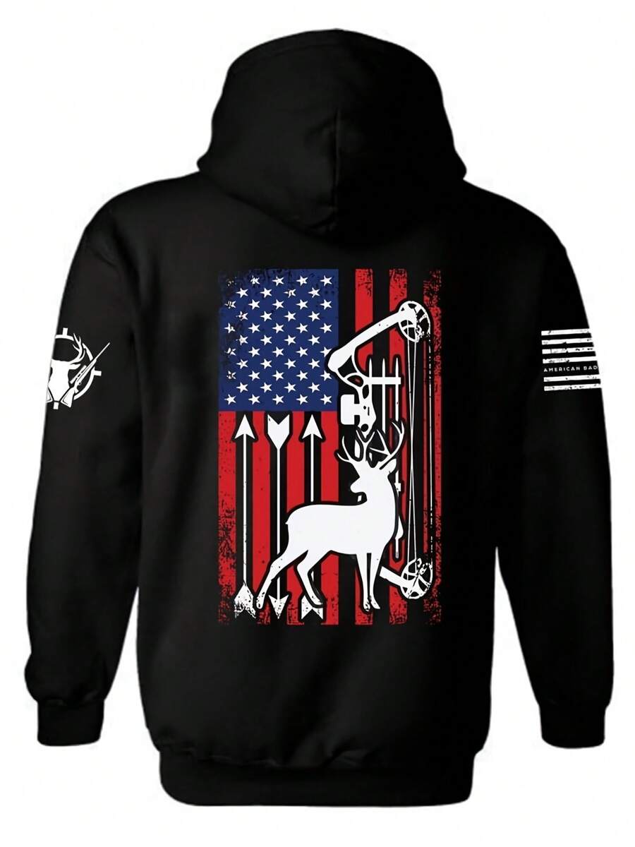 An Flag Deer Hunting Crossbow And Arrow Patriotic Hoodie Buck Deer Hunting Hunter An Flag Hunting Season Uni Hoodie - 款式6 - 查看 1