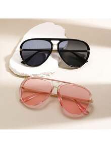 1pc Women Large Frame Fashion Casual Glasses  And Minimalist Semi Metal Eyeglasses Legs Color Blocking Design Jelly Colored Frame Light Luxury Style Men Glasses - 綠色-漸層綠 - 查看 7