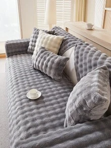 1件秋冬保暖加厚沙发垫套，现代简约防滑绒面沙发座垫保护套，防尘可水洗沙发套，浅灰色清新时尚，柔软不褪色，宠物友好，适用于L型沙发和1/2/3/4座沙发 - 淺灰色 - 查看 5