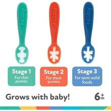 Nuby - Juego de 3 cucharas para bebé de 3 etapas, paquete de 3 unidades, 6 meses, cucharas para bebé con mango de fácil agarre, sereno(multicolor) - Multicolor - Ver 5