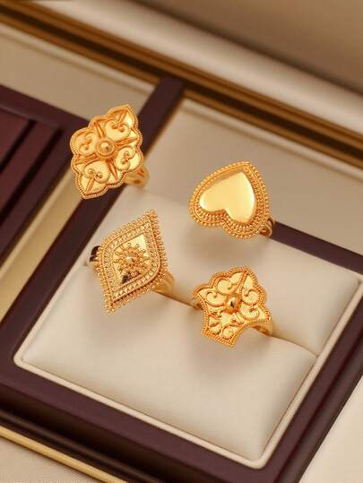 Herseygold 1 قطعة خاتم نمط عربي شرقي مطلي بالنحاس الذهبي قابل للتعديل، مناسب للارتداء اليومي، هدايا الزفاف والمناسبات