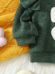 2pcs/Set Baby Girls Casual Cute Embroidered Bow Ruffle Cuff Long Sleeve Sweatshirt Matched With Solid Color Pants Outfit, Autumn/Winter - Green - View 6