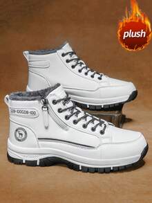 男士高帮皮靴，秋冬新款，保暖内衬，厚底，增高，防滑，耐穿，圆头，系带，侧拉链，加大码46，男靴，中筒，时尚，户外，派对，街头风，男士户外徒步靴，皮革，防水，耐油，男士皮鞋，户外，时尚，运动，男士安全鞋，户外，沙漠靴，摩托车靴，保暖毛皮靴，男士中筒靴 - 白色 - 查看 8