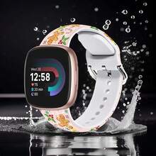 Compatible con la correa del reloj Fitbit Versa 3, Versa 4, Sense, Sense 2, Correa de repuesto de silicona con patrón navideño {color_name:Rosa Jengibre, size_name:Para Versa4/Versa3/Sense2/Sense - PinkGingerman - Ver 3