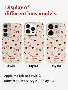 1 szt. spersonalizowanego etui na telefon z motywem świątecznym z czerwoną kokardą i paskami w kształcie laski cukrowej, kompatybilne z modelami 17 Pro Max/17 Air/15 Pro Max/16 E/14 Plus/13/12/11, S24/20 Ultra/A52S/A53/A05S, Note 13 Pro Plus/12 Pro Plus/9, wykonane z TPU, spersonalizowane, najlepszy prezent dla przyjaciół i rodziny na święta Bożego Narodzenia