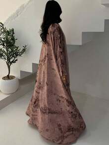 1 件优雅系带休闲开衩袖口蜡染印花长袍，迪拜沙特阿拉伯时尚，适合日常穿着和聚会，无需头巾 - 紅色 - 查看 2