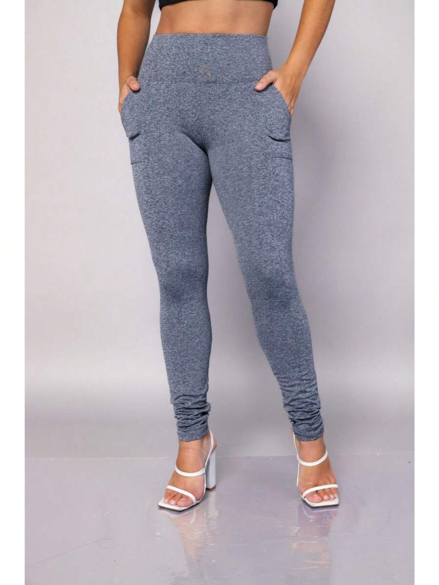 Women's Riding Leggings In Flannel-Lined Spandex With Pockets And High Waist - Grey - View 1