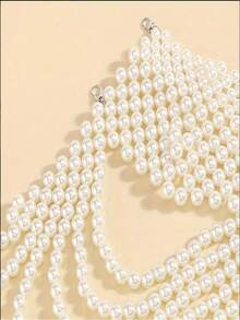 1pc Handmade Woven White Faux Pearl Necklace, Unisex Body Chain, Women's Beaded Necklace, Fashion Jewelry For Wedding, Party, Carnival, Runway Show, Gift - White - View 11