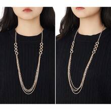 Noessla Layered Long Necklaces For Women Crystal Beaded Statement Necklace Sweater Silver Chain With Gifts Box Jewelry{Inchcolor_nameinch:Inch34-Goldinch} - 34-金 - 查看 8