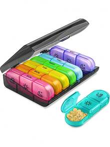 Travel Pill Box, Portable Daily Pill Case, Compact Weekly Travel Pill Box, Portable Pocket Pill Box, Vitamin Fish Oil Divided Pill Box, Can Hold Vitamins, Cod Liver Oil, Travel Essential, Back To School - Multicolor - View 11