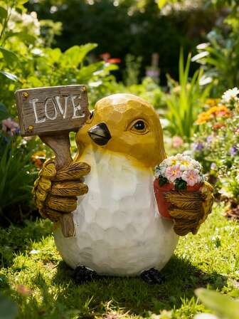 Bird Holding Sign Sculpture Ornament, Creative Resin Craft Statue For Outdoor Garden And Courtyard Decoration