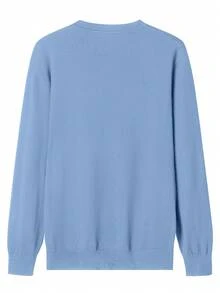 Men's Solid Color Crew Neck Long Sleeve Casual Versatile Lightweight Fitted Knit Sweater - Blue - View 4