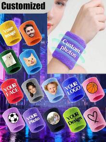 1 Pair Custom Photo/Text Personalized Sweatbands,Customized Sweatbands Sports Wristband For Men & Women,Unisex Customized Sweat-Absorbent Sports Wristband,Personalized Athletic Wristbands With Your Own Pictures Or Messages