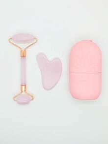 1/2/3pcs Set Ice Face Roller + Stainless Steel Gua Sha Board + Cloth Flannel Bag - Facial Skin Care Ice Roller Set, Facial Massage Tools, Silicone Ice Face Roller, Ice Roller, Stainless Steel Gua Sha Board, For Relieving Face And Eye Puffiness