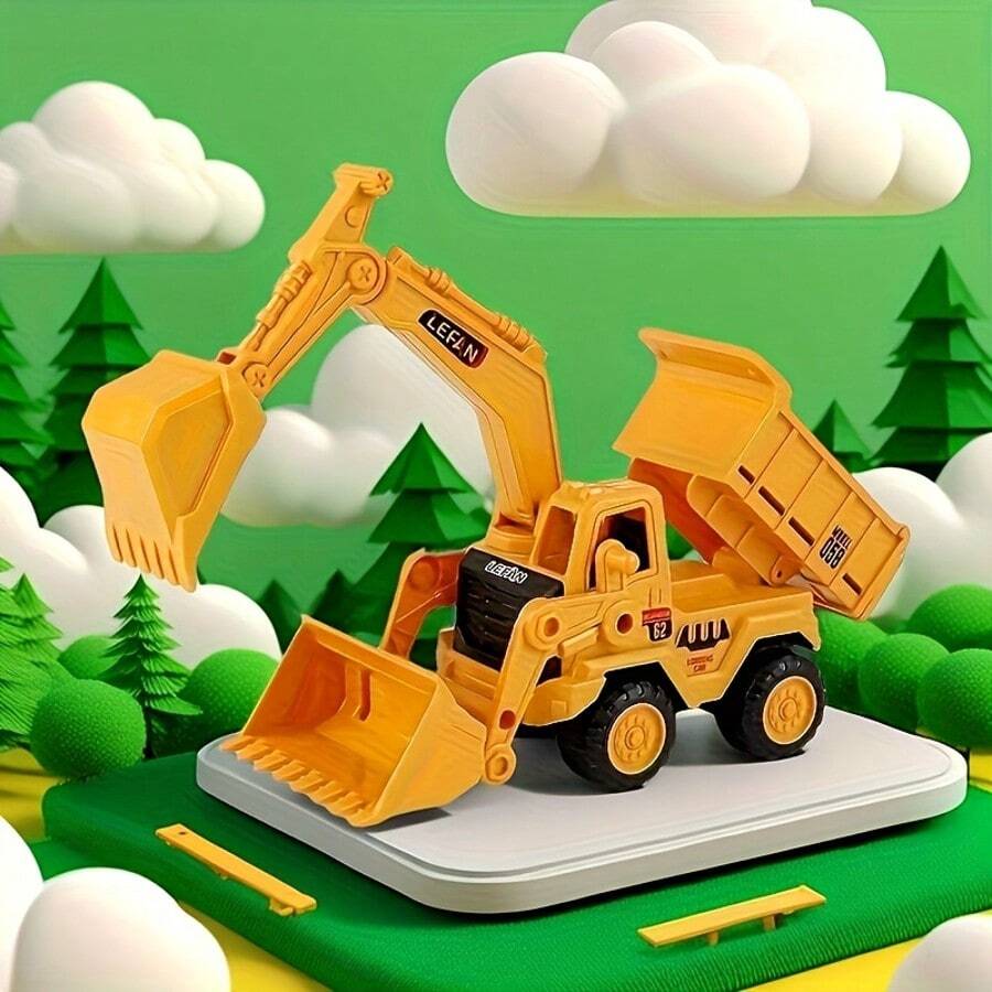 1件套三合一工程车玩具套装 - 推土机、挖掘机、自卸车,工程组合车模型玩具,惯性车户外玩具,适合男孩女孩,圣诞节、万圣节、生日礼物 - 彩色 - 查看 1