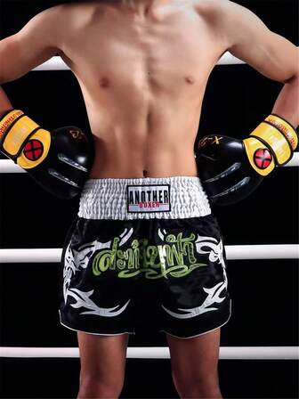  ANOTHERBOXER Muay Thai Shorts Thailand Embroidery Boxing ShortsSatin MMA Clothes Gym Grappling Cage Fight Kickboxing Pants