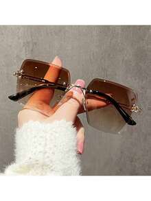 Fashion Rimless Women's  Y2K Gradient Color Cut Lenses Retro Hollow Metal Frame Women's Travel Vacation - 漸變灰色 - 查看 3