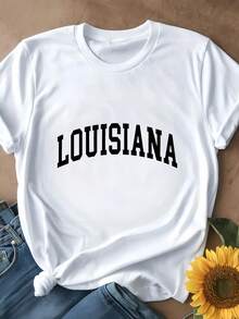 Women's-Shirt Casual Oversized Black White Options Louisiana Print Graphic Tee Comfortable Daily Wear Shirts Summer Tops Graphic Tees Summer Outfits Women Graphic Tees Women Crop Tops Tops Women Vintage Cotton Cute Clothes Women - 白色 - 查看 2