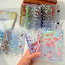 A7 Colorful Transparent Star Loose-Leaf Binder, Transparent Sticker Book, Seal Book Sticker Backing, Stamp Album, Miniature Book, 3D Stickers, Sticker Book, Photo Storage Bag, Book Cover, Trading Card Box, Can Be Used As Photo Album, Budget Planner, Diary, Notebook, Office Supplies - Multicolor - View 9