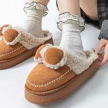 2025 Nuevas zapatillas de casa con lazo y suela gruesa para mujeres, con forro cálido, cómodas para usar en interiores/hogar/dormitorio, adecuadas para el postparto - Marrón - Ver 6