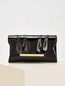 Chiếc ví cầm tay bằng da sơn mài màu trơn thanh lịch, tinh tế, sang trọng, thời trang, tiện dụng, chất liệu PU sành điệu, phù hợp cho phái nữ, thích hợp cho đám cưới, tiệc tùng, dạ hội, lễ hội và các dịp khác. - màu đen - Xem 2