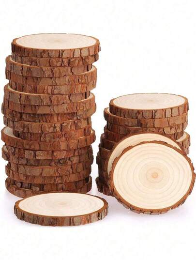5-20pcs Unfinished Wooden Discs, 5-10cm, Undrilled Wooden Rings, Suitable For DIY Crafts, Wooden Plates, Wedding Centerpiece Decor, Christmas Tree Skirt