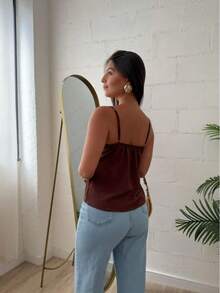 Women's Cropped Tank Top With Front Opening, Adjustable Tie, And Adjustable Straps - Spring 2025 Summer - 鏽棕色 - 查看 2