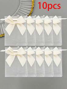 20pcs/10pcs/1pc Organza Bags With Bow Tie, Transparent Organza Bags, Organza Bags With Bow Tie, Transparent Organza Bags, 3.9x4.7 Inch Jewelry Pouches, Rose Drawstring Bags, Wedding Favor Bags, Party Favor Bags, Green Party Bags, Bachelorette Party Decor, Bachelorette Party Favors, Bachelorette Party, Bridal Shower Favors, Wedding Guest Favors - Beige - View 10