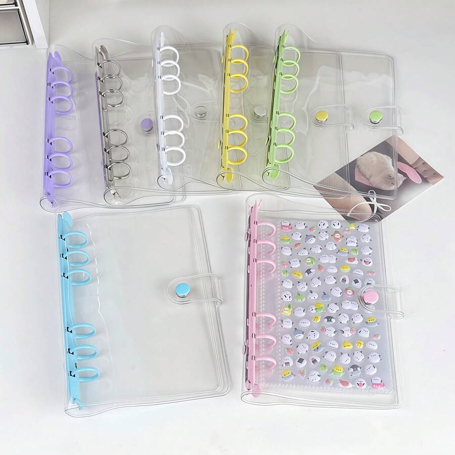 A6 Transparent Loose-Leaf Cover Sticker Book, Stickers, 3D Sticker Storage Box, 6-Ring PVC Notebook Set, DIY Journal - Multicolor - View 1