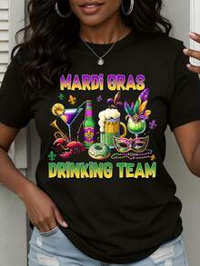 Mardi Gras Drinking Team Party Shirt Festive Costume T-Shirt With Beer Cocktail And Mask Design For Carnival Celebration - màu đen - Xem 1