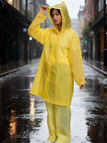 2pcs Yellow Rain Suit - Includes Rain Jacket And Rain Pants, Outdoor Thickened Unisex Rain Jacket, Casual Outdoor Hiking Rain Jacket, Waterproof Thickened Full-Body Rainsuit For Travel, Outdoor, Cycling, Adult