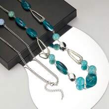 Noessla Layered Long Necklaces For Women Crystal Beaded Statement Necklace Sweater Silver Chain With Gifts Box Jewelry{Inchcolor_nameinch:Inch07-Seagreeninch} - 07-海綠 - 查看 6