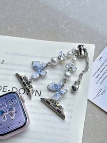 1 件奢华闪亮珍珠和浅蓝色蝴蝶图案表带，兼容 38/40/41/42/44/45/46/49mm Ultra1/2/3 SE 系列 11/10/9/8/7/6/5/4/3/2/1（仅限表带） - 藍色 - 查看 13