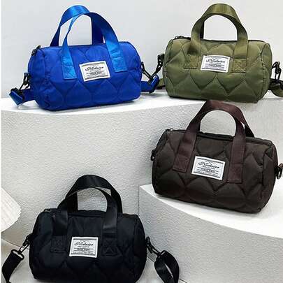 韩式绗缝手提包 - 尼龙材质，休闲轻便斜挎包，适合户外通勤，多功能单肩包