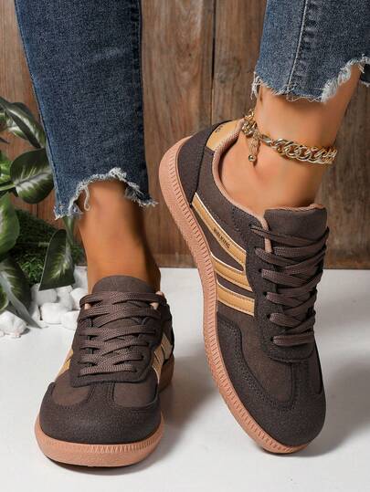 Zapatillas de deporte de mujer de moda casual con suela blanda y cordones, de color block, ligeras y cómodas, adecuadas para todas las mujeres